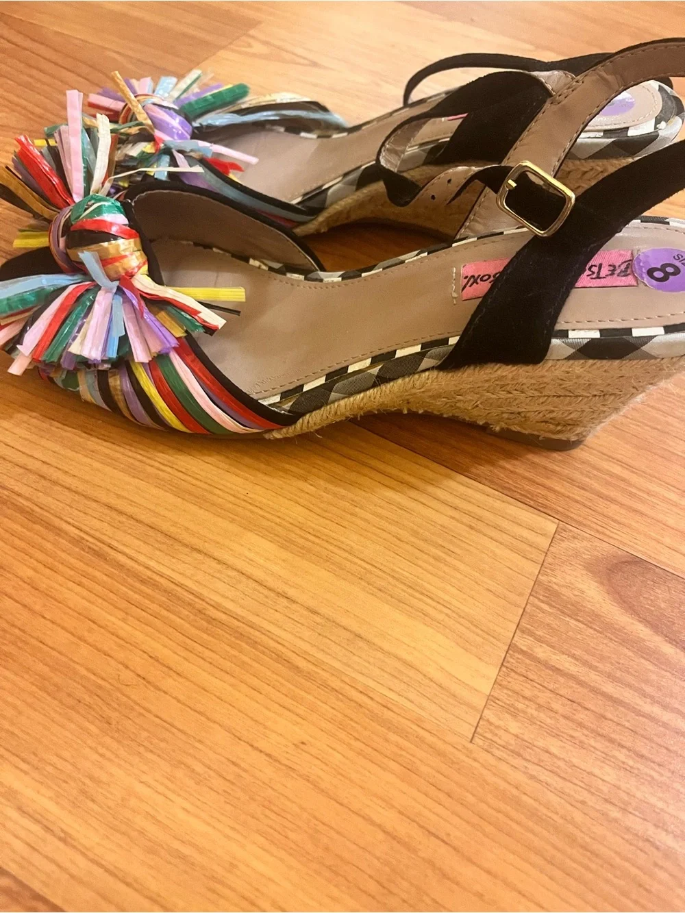 Betsey Johnson Rainbow Ribbon Espadrille Wedge Sandals